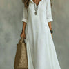 Blanche | Robe Longue Brodée Col Volant & Manches 3/4