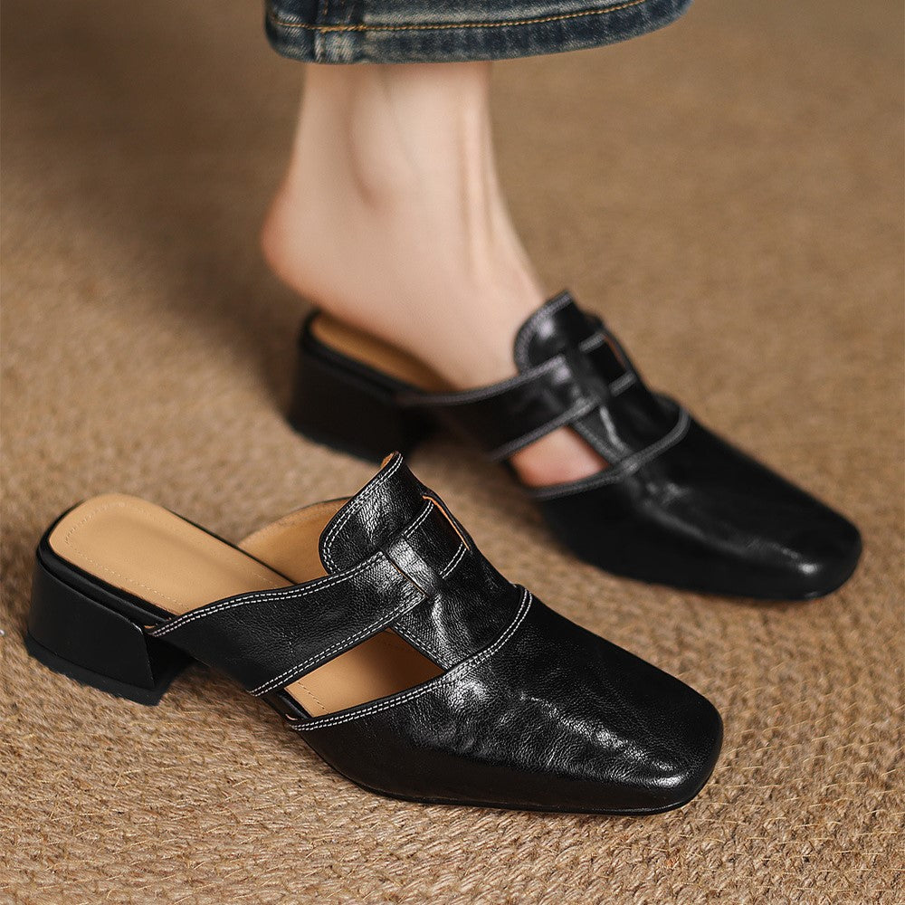 Astrid | Mules en cuir avec bout carré