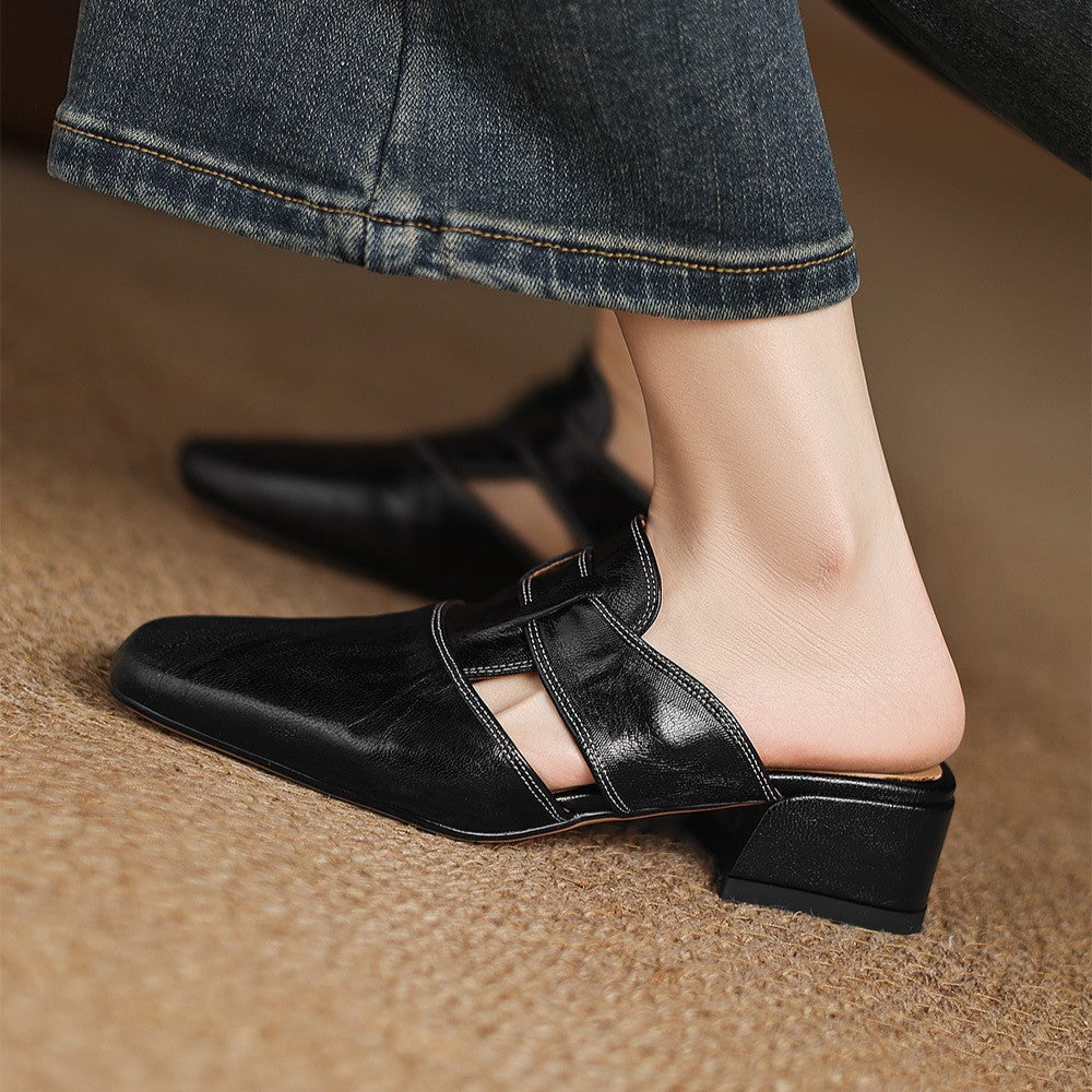 Astrid | Mules en cuir avec bout carré