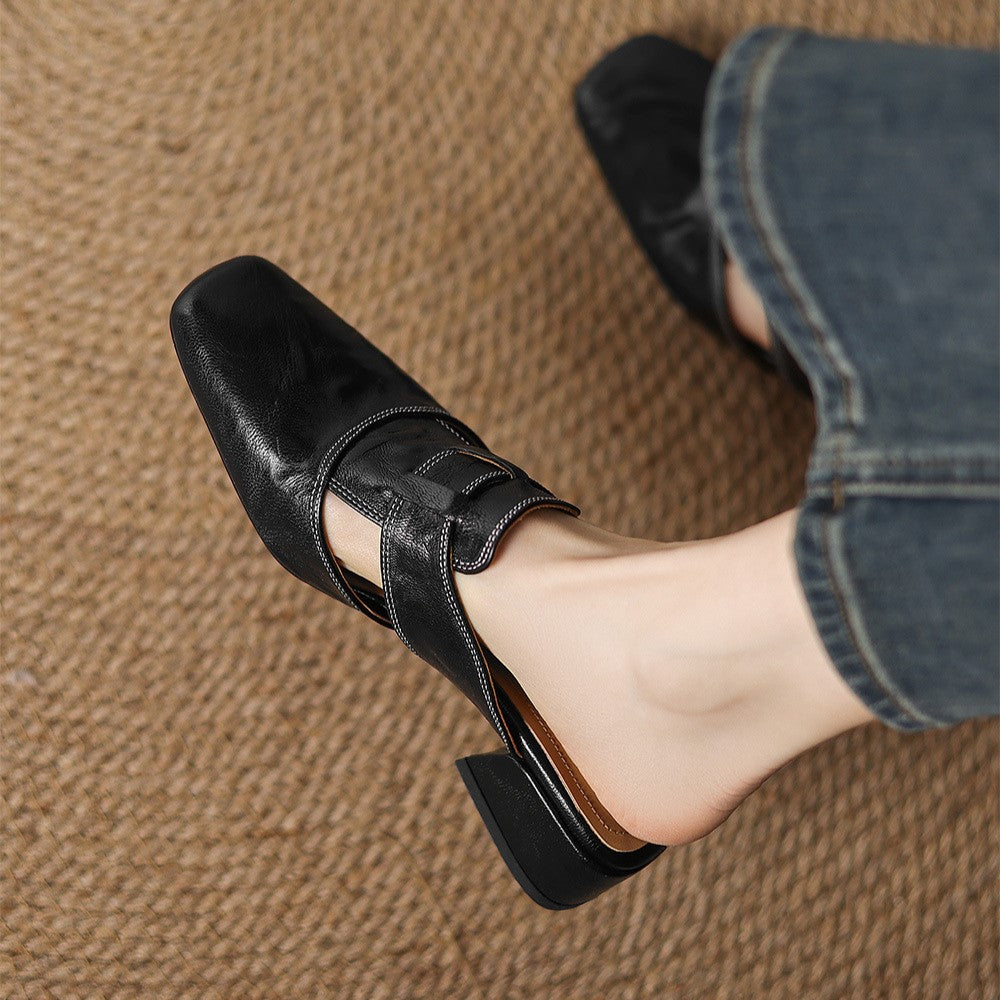Astrid | Mules en cuir avec bout carré