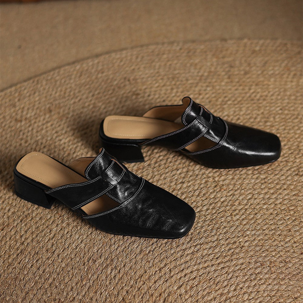 Astrid | Mules en cuir avec bout carré