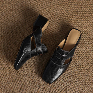 Astrid | Mules en cuir avec bout carré