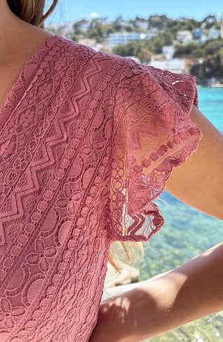 Angélique | Robe Midi Dentelle Col V Croisé & Manches Volantées