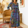 Manuela | Robe Midi Imprimé Patchwork Coloré & Poches Latérales