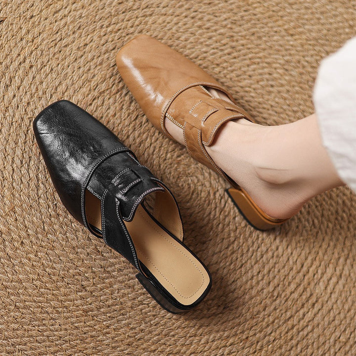 Astrid | Mules en cuir avec bout carré