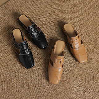 Astrid | Mules en cuir avec bout carré