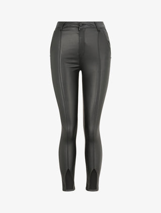 Pantalon en simili à bord avant fendu - Noir