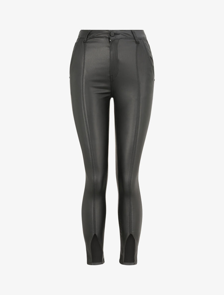 Pantalon en simili à bord avant fendu - Noir