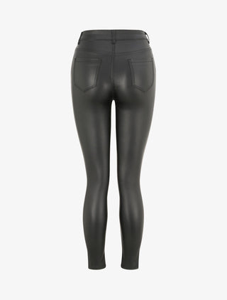 Pantalon en simili à bord avant fendu - Noir