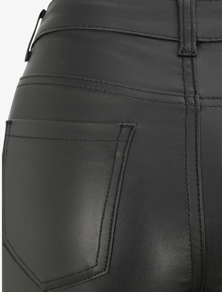Pantalon en simili à bord avant fendu - Noir