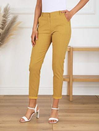 Pantalon droit taille haute imprimé petits points - Moutarde