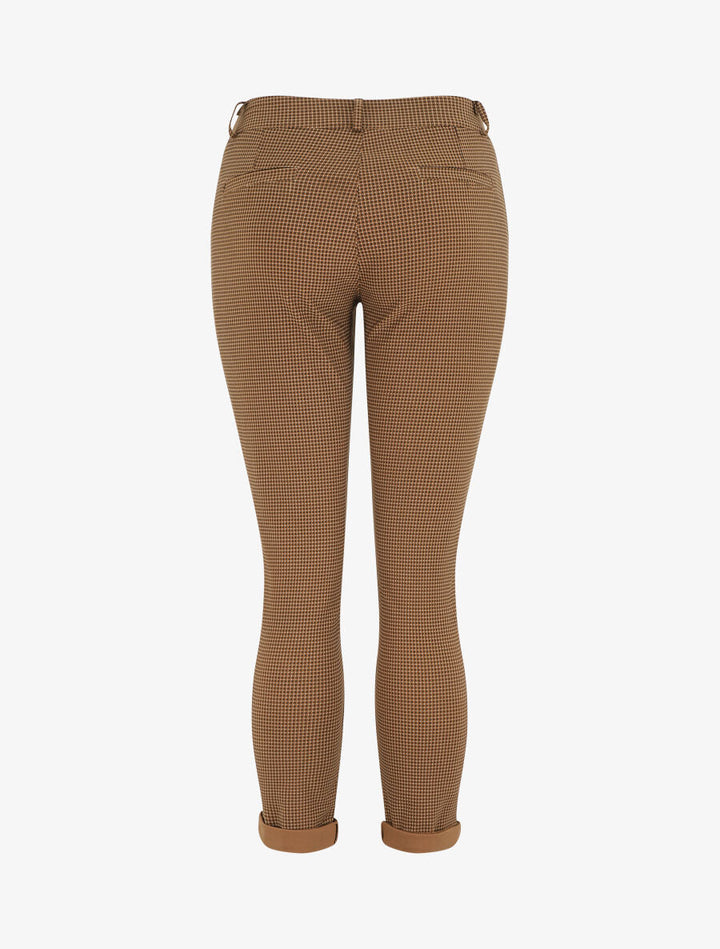 Pantalon droit taille haute imprimé petits points - Marron