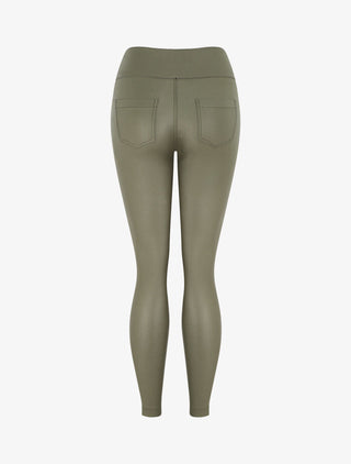 Pantalon slim taille haute effet ciré - Kaki