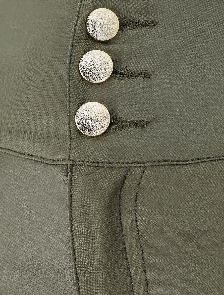 Pantalon slim taille haute effet ciré - Kaki