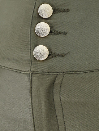 Pantalon slim taille haute effet ciré - Kaki