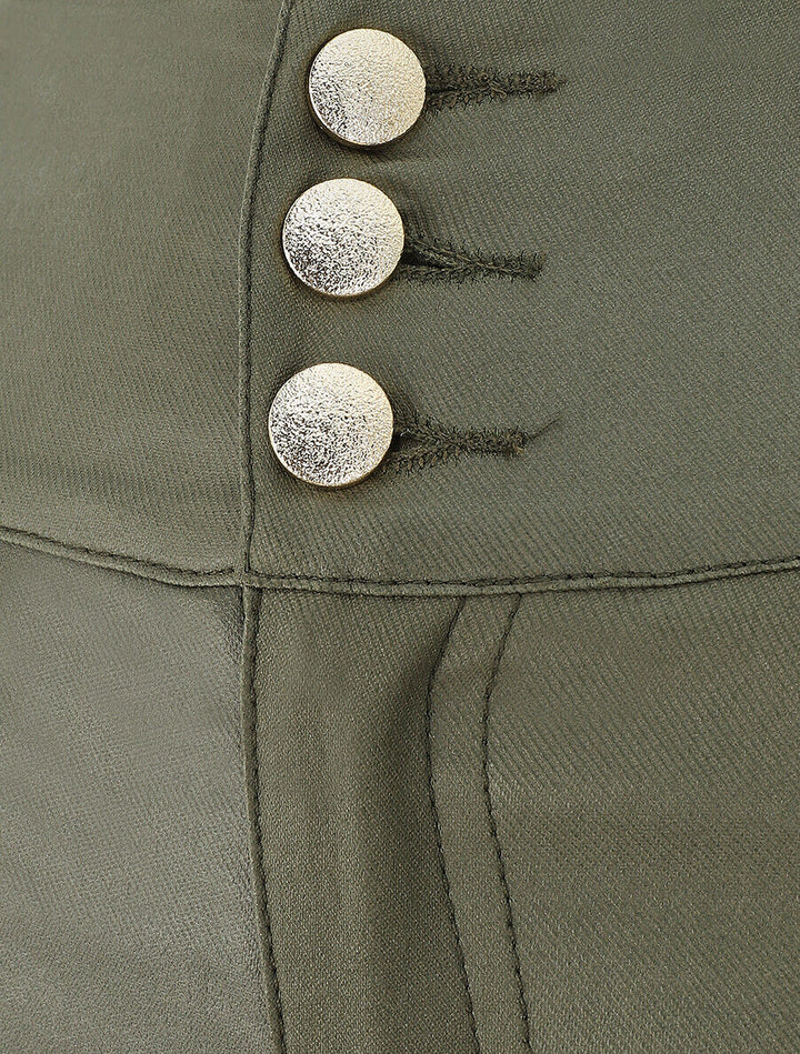 Pantalon slim taille haute effet ciré - Kaki