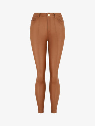 Pantalon taille haute en simili - Camel