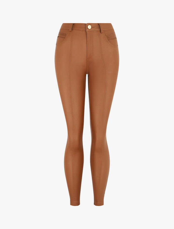Pantalon taille haute en simili - Camel