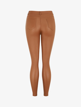 Pantalon taille haute en simili - Camel
