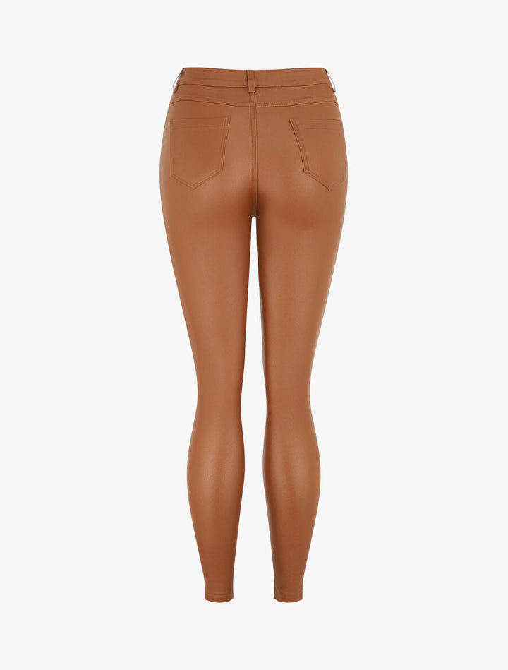 Pantalon taille haute en simili - Camel