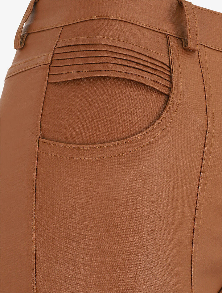 Pantalon taille haute en simili - Camel