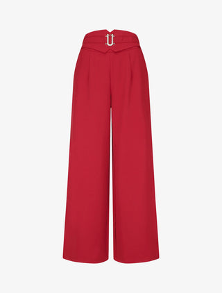 Pantalon ample taille haute à boucle fantaisie - Rouge