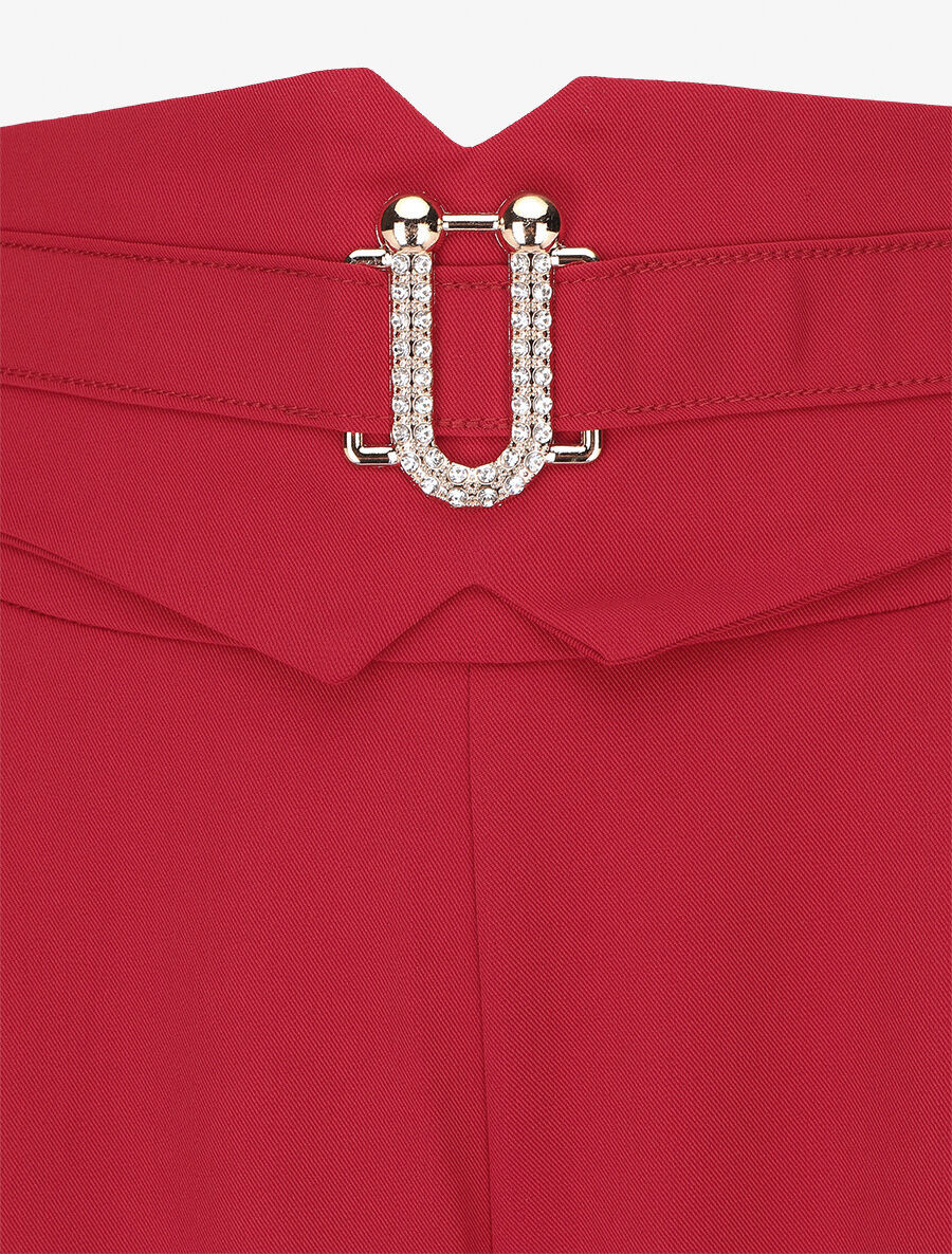 Pantalon ample taille haute à boucle fantaisie - Rouge