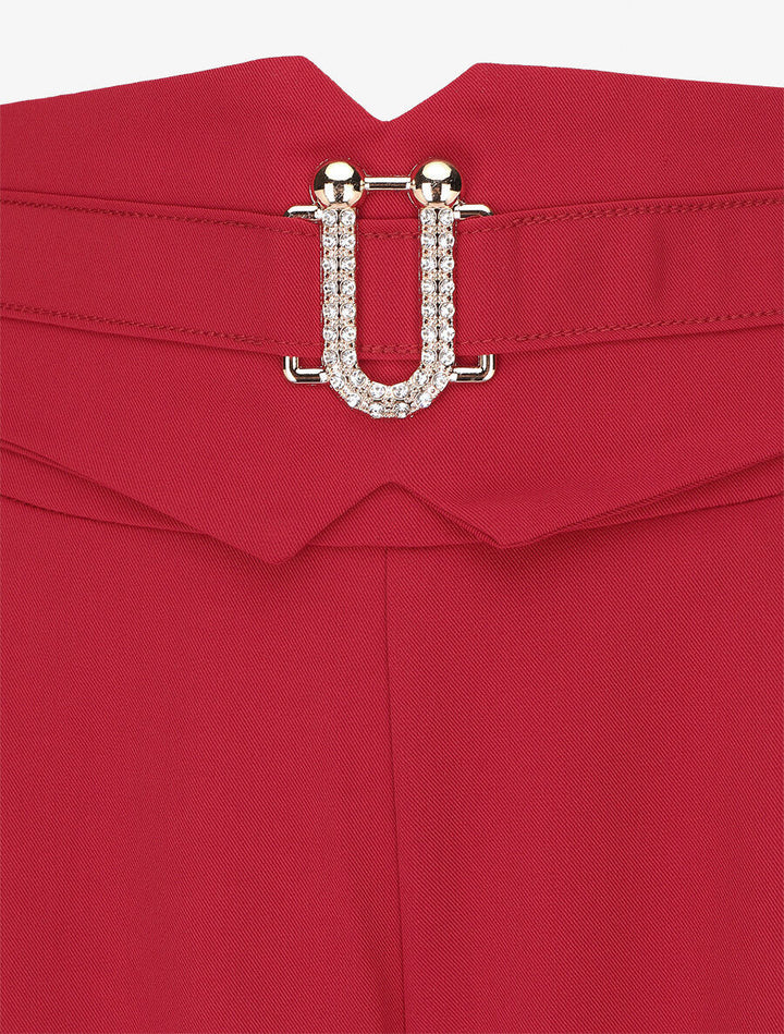 Pantalon ample taille haute à boucle fantaisie - Rouge