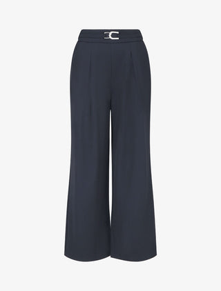 Pantalon ample taille haute à boucle style maillon - Marine