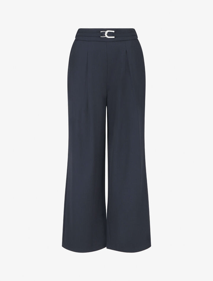 Pantalon ample taille haute à boucle style maillon - Marine