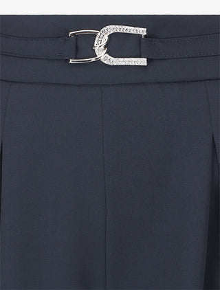 Pantalon ample taille haute à boucle style maillon - Marine