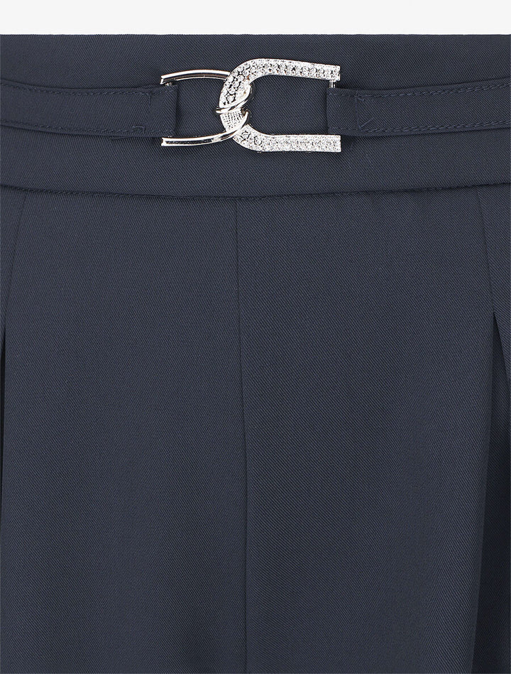 Pantalon ample taille haute à boucle style maillon - Marine