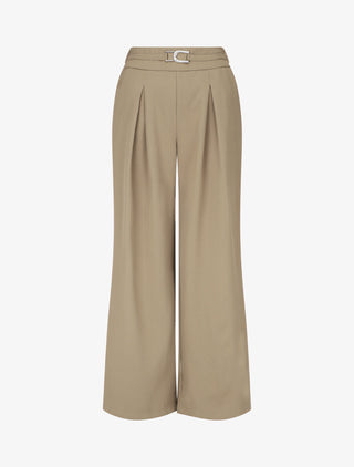 Pantalon ample taille haute à boucle style maillon - Taupe
