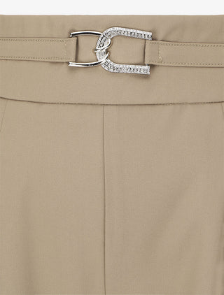 Pantalon ample taille haute à boucle style maillon - Taupe