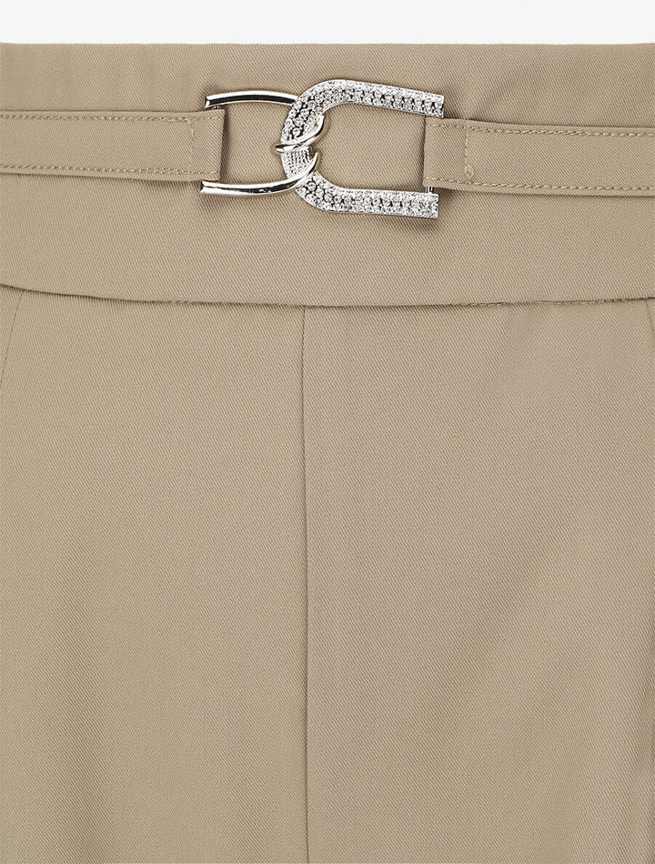Pantalon ample taille haute à boucle style maillon - Taupe
