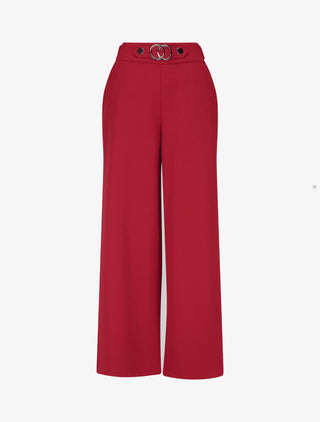 Pantalon ample taille haute à boucle - Rouge