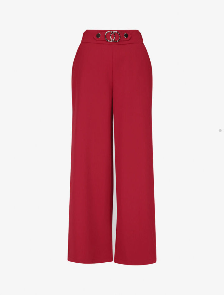 Pantalon ample taille haute à boucle - Rouge