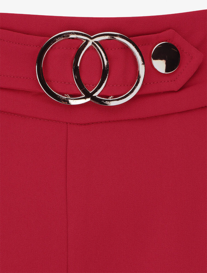 Pantalon ample taille haute à boucle - Rouge