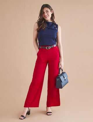 Pantalon ample à taille élastiquée - Lie de vin