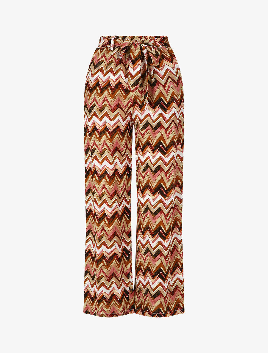 Pantalon fluide à imprimé zigzag - Marron