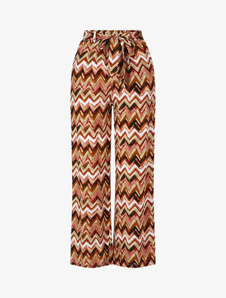 Pantalon fluide à imprimé zigzag - Marron