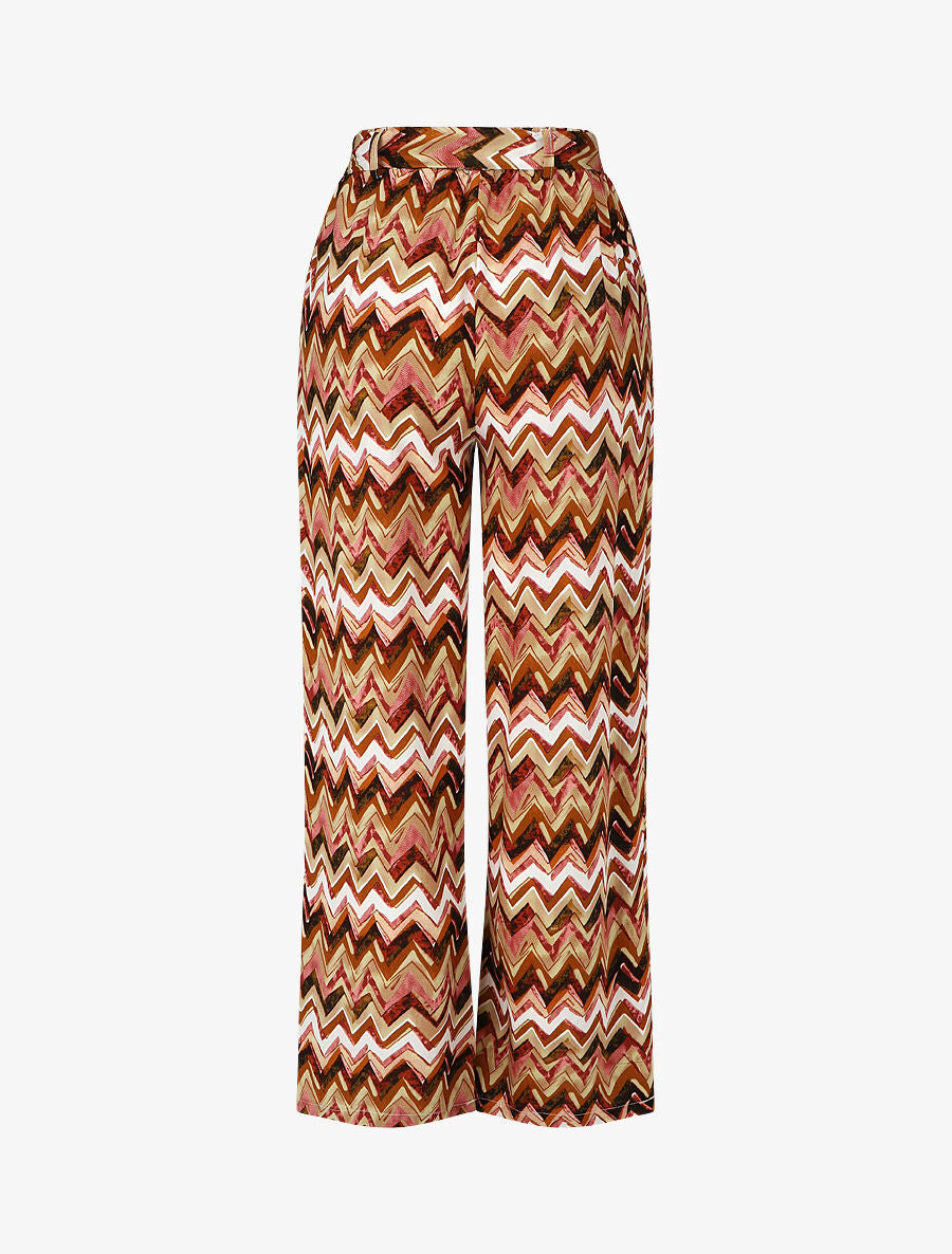 Pantalon fluide à imprimé zigzag - Marron