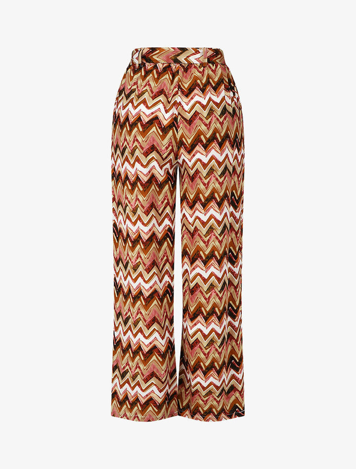 Pantalon fluide à imprimé zigzag - Marron