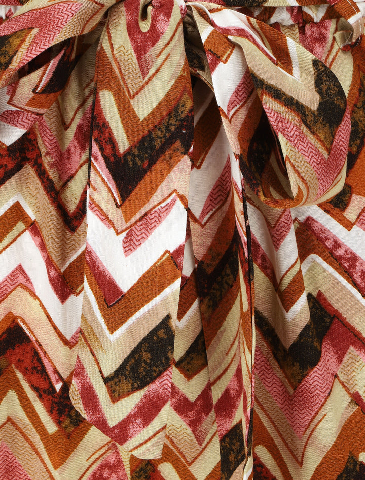 Pantalon fluide à imprimé zigzag - Marron