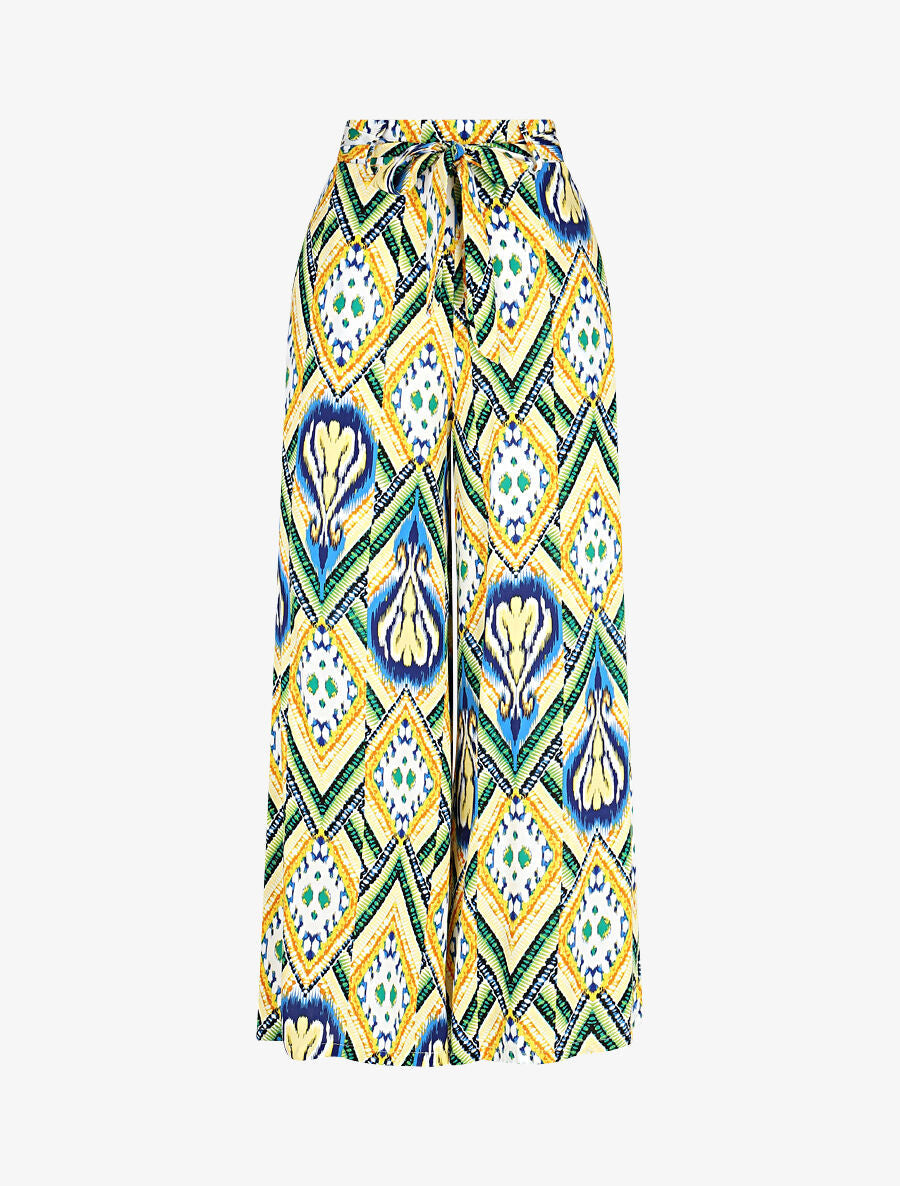 Pantalon fluide élastiqué imprimé psychédélique - Jaune