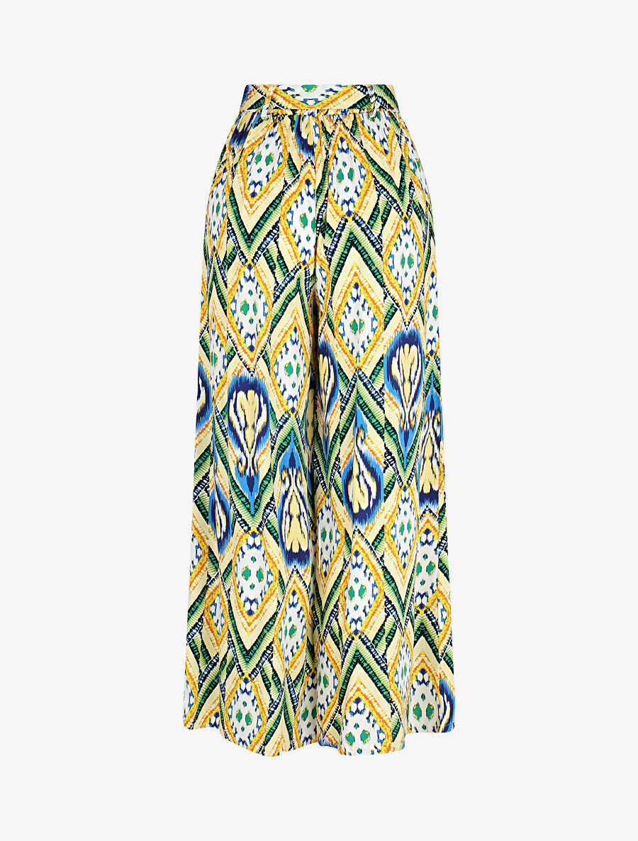 Pantalon fluide élastiqué imprimé psychédélique - Jaune