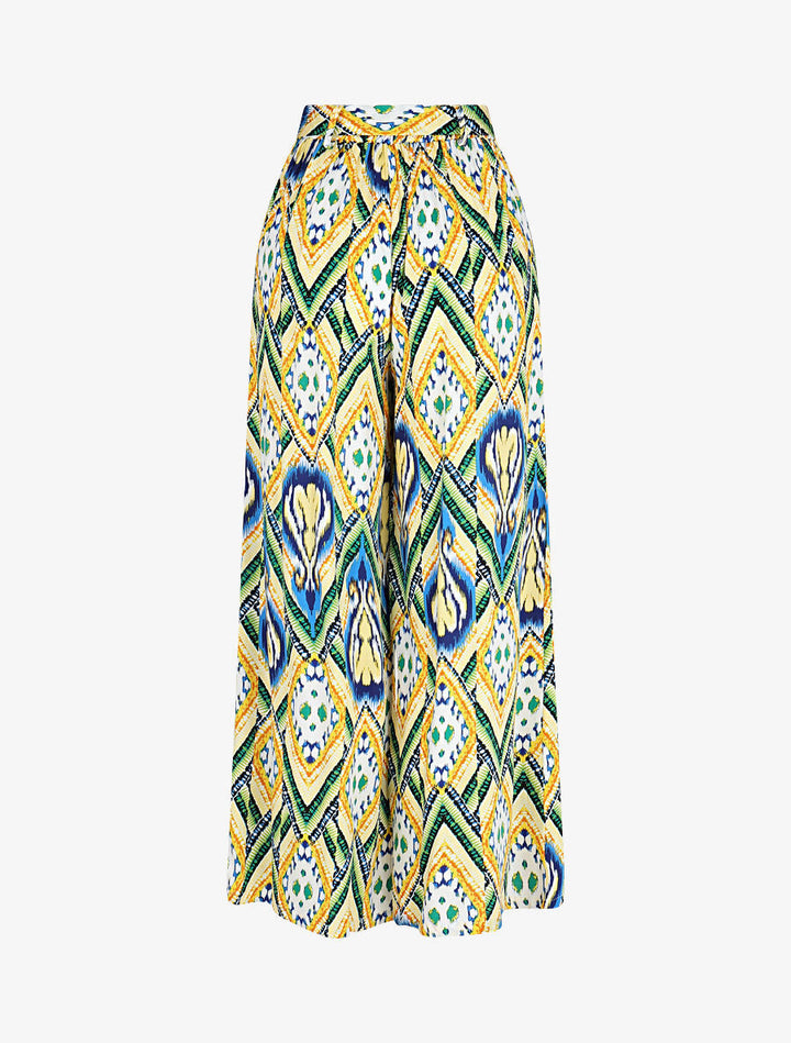 Pantalon fluide élastiqué imprimé psychédélique - Jaune