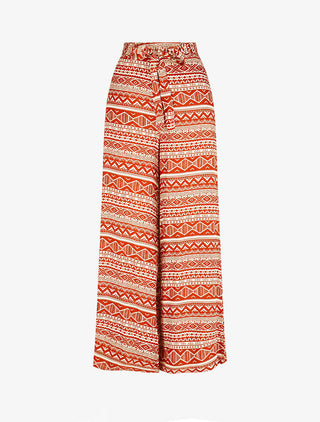 Pantalon fluide élastiqué imprimé aztèque - Terre de sienne