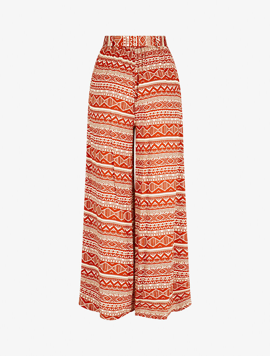 Pantalon fluide élastiqué imprimé aztèque - Terre de sienne