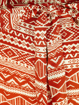 Pantalon fluide élastiqué imprimé aztèque - Terre de sienne